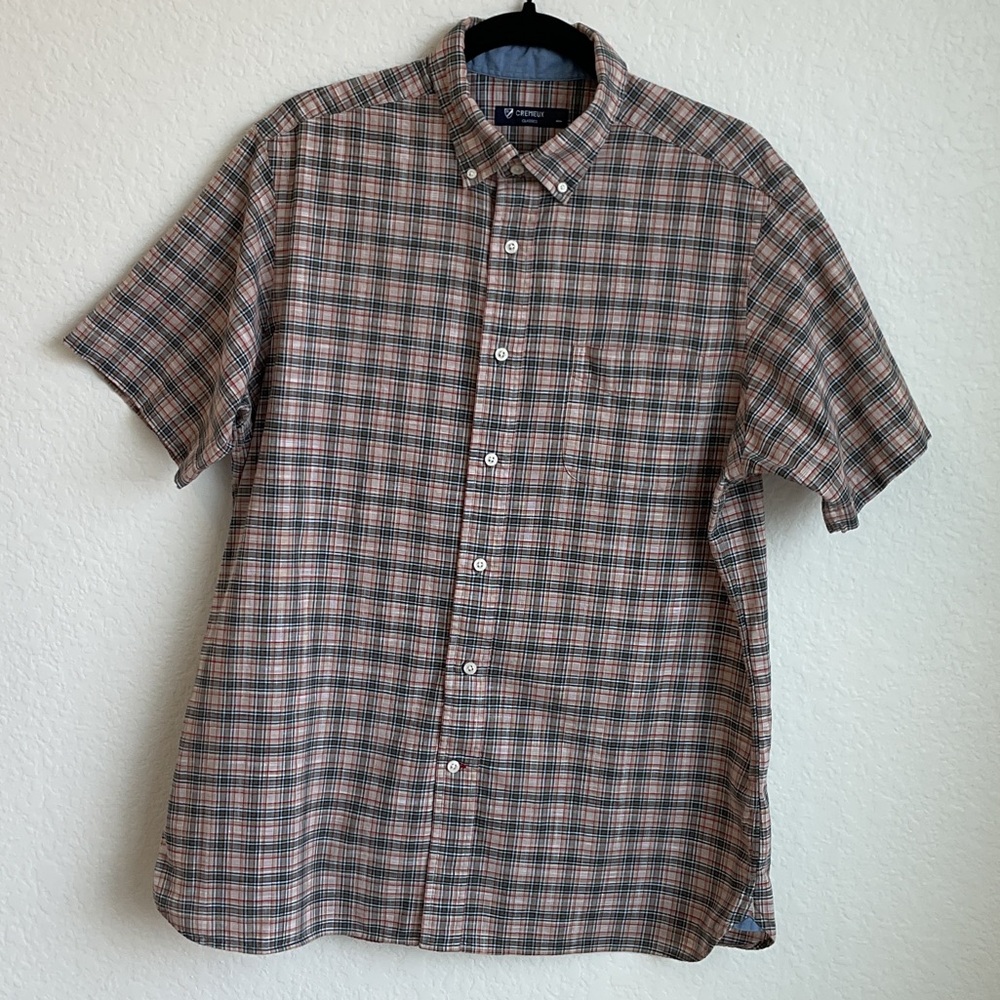 DANIEL CREMIEUX • Short Sleeve Plaid Button Down Shirt • Size Large